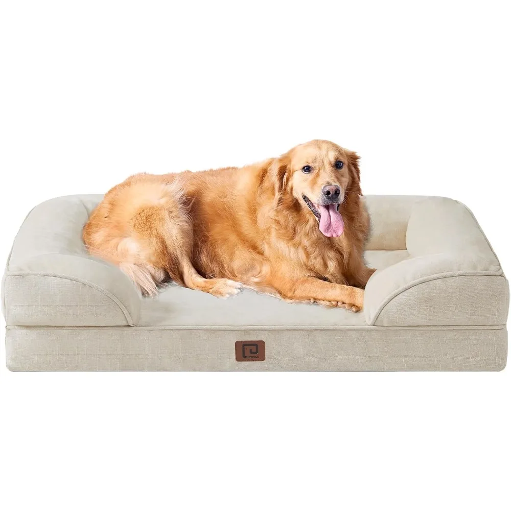 Waterproof Memory Foam XL Dog Bed with Sides, Non-Slip Bottom and Egg-Crate Foam with Washable Removable Cover, Dog Beds