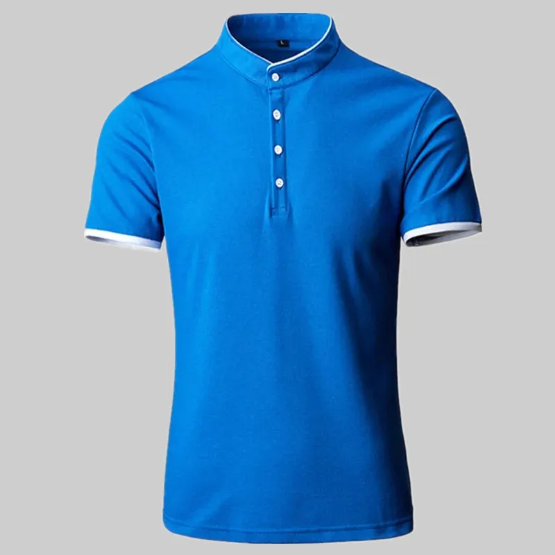 2023 Fashion Brand Polo Shirt Men\'s Summer Mandarin Collar Slim Fit Solid Color Button Breathable Polos Casual Men Tshirts Top