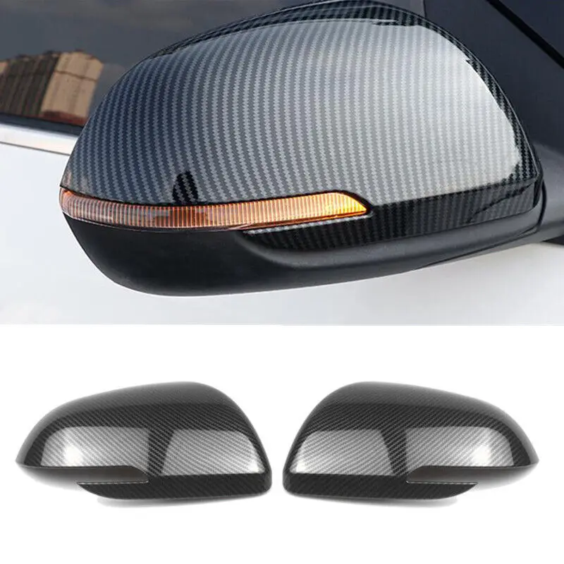 

For Kia Seltos 2019 2020 2021 Rearview Side Mirror Cover Wing Cap Exterior Door Rear View Case Trim Carbon Fiber Look Chrome