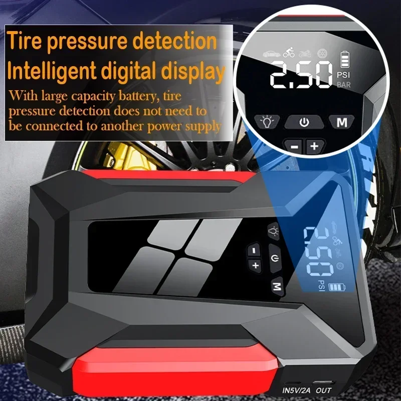 4 in1 Car Jump Start 150PSI Air Compressor Power Bank 2000A Portable Battery Booster Starter Digital Tire Inflator Air Pump