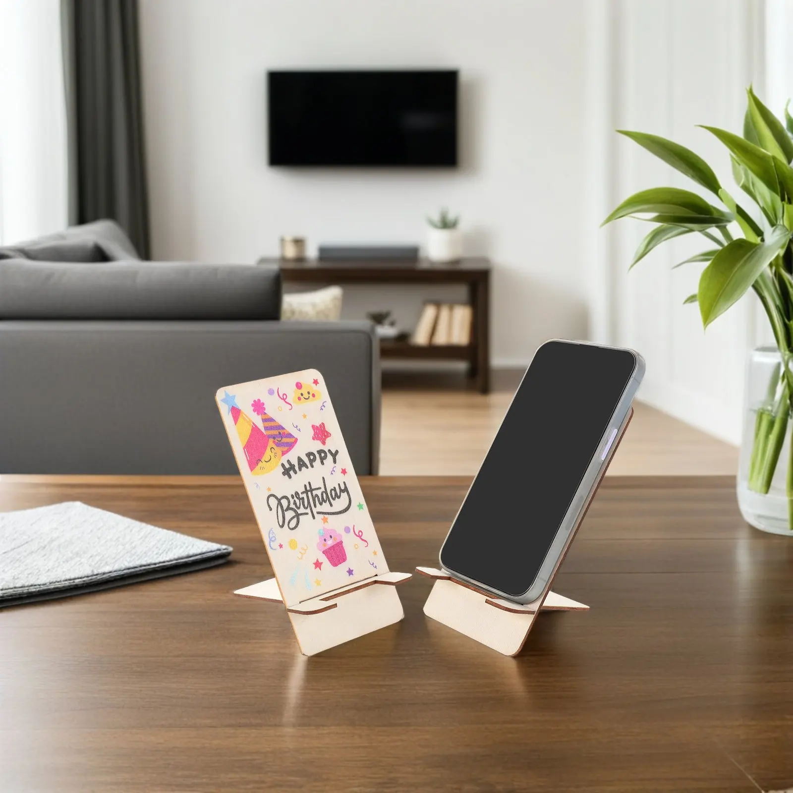 10Pcs Wooden Phone Stand Natural Wood Desk Holder Stable Handsfree Video Call Stand Portable Compact Birthday Present Tabletop