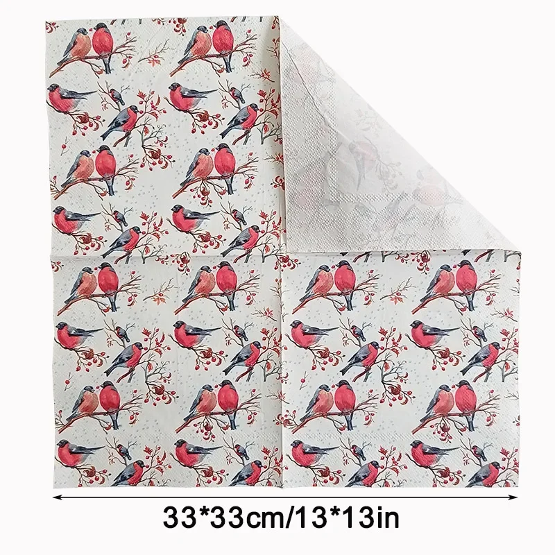 10/20pcs 33cm 2-Ply Colourful Printed Napkins Red Magpie Branch Disposable Wine Glass Flower Paper Placemat DIY Decoupage