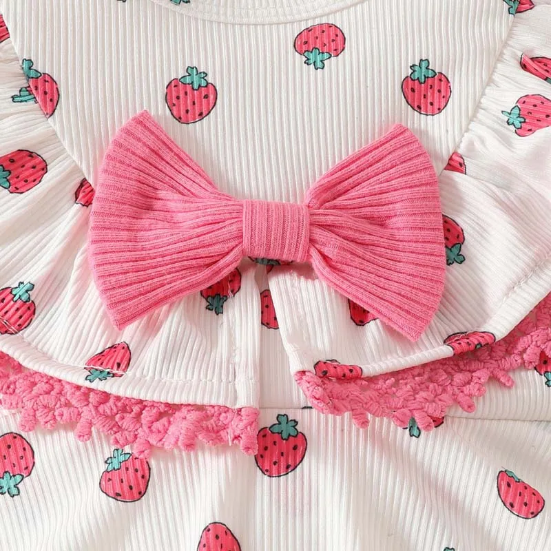 Baby Clothes Girl Romper Skirt Strawberries Printed Onesies Summer Sleeveless Sweetness One-piece Dress With Hairband 0-18Months