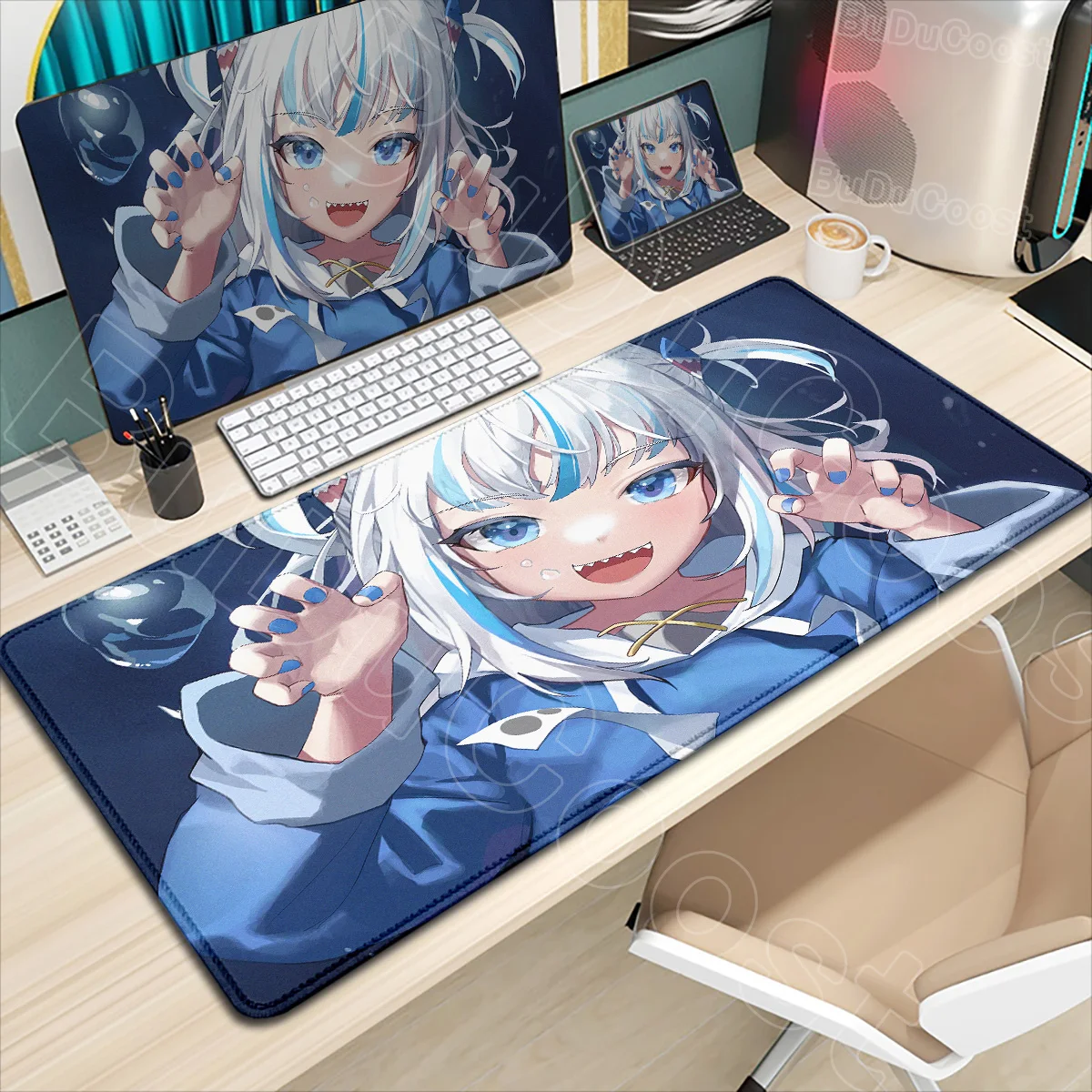 Alfombrilla de ratón Kawaii Girl Hololive Gawr Gura, alfombra para juegos de oficina, alfombrillas para ratón, accesorios de escritorio, alfombrilla para mesa de ordenador, alfombrilla para ratón de PC