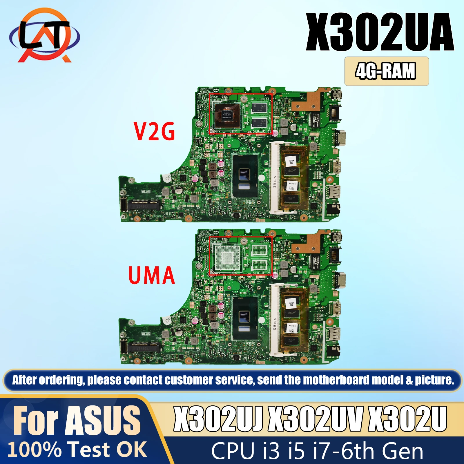 

X302UJ/X302UA Laptop Motherboard For ASUS X302UA X302UV X302U Mainboard with CPU i3 i5 i7-6th Gen 4GB-RAM GT920M-V2G GPU