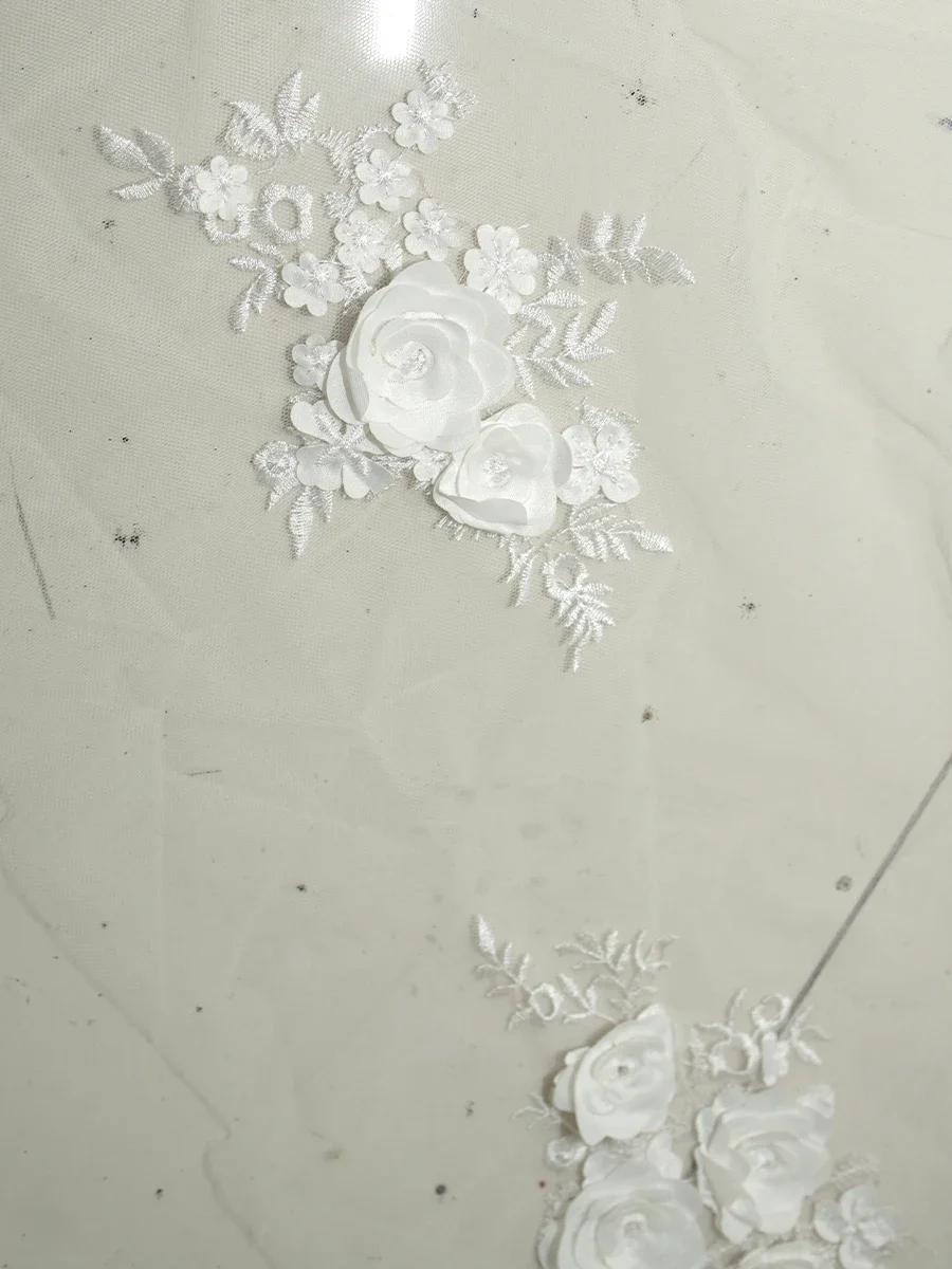 3D Flower Lace Embroidered Tulle Fabric Sheer Lightweight Mesh For Bridal Veils Dress Embellishments And DIY Decoration