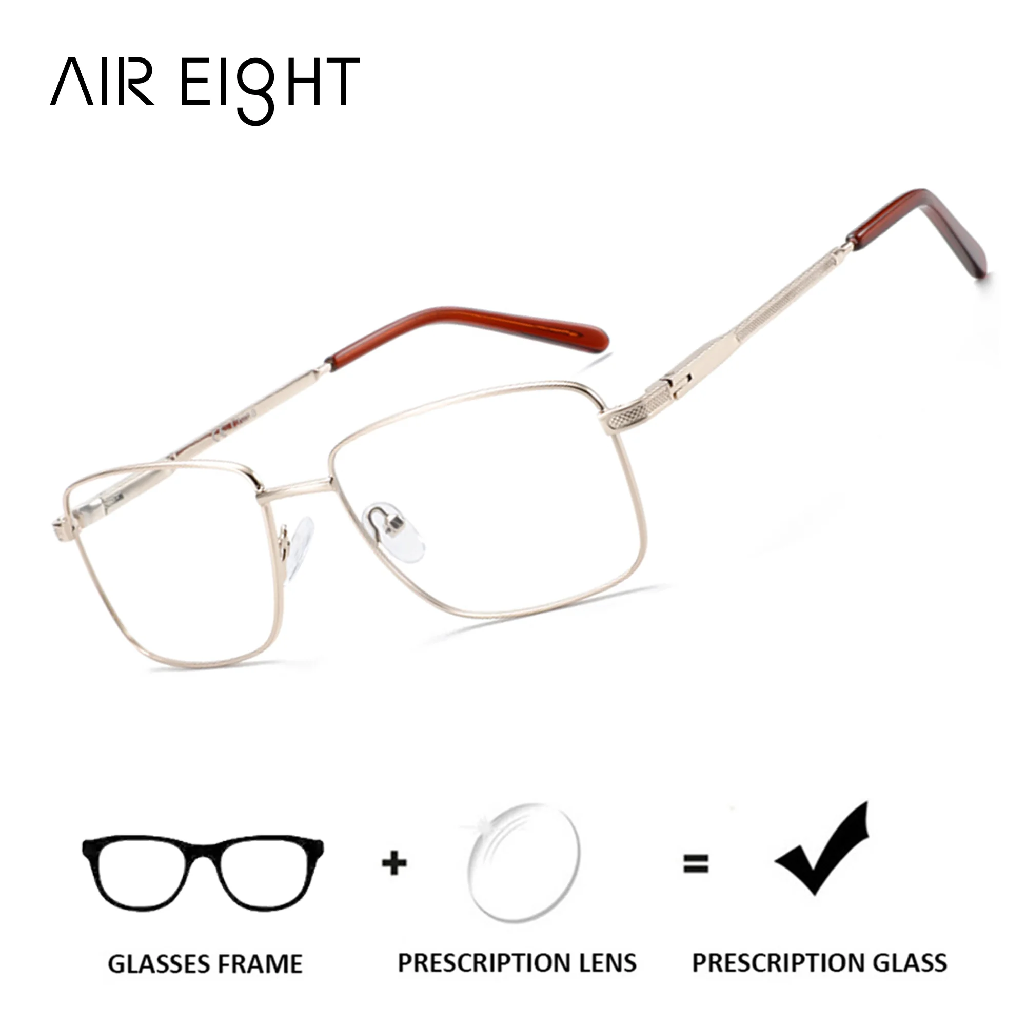AIR EIGHT Square Prescription Glasses Men Metal Frame With Progressive/Photochromic/Myopia Optical Lenses