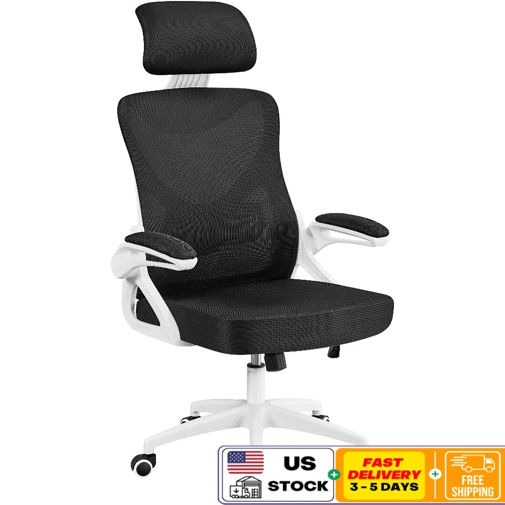 

High Back Ergonomic Office Chair with Adjustable Headrest Lumbar Support Cushioned Seat Mesh Backrest Flip-up Armrests 360°