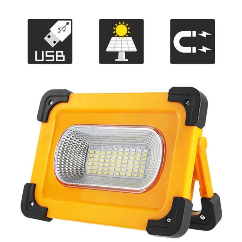 Outdoor IP65 100W Portable LED Solar Work Lights 18000lm COB Flood Light 9000mAh Power Bank with Magnetic Base for Car repairing