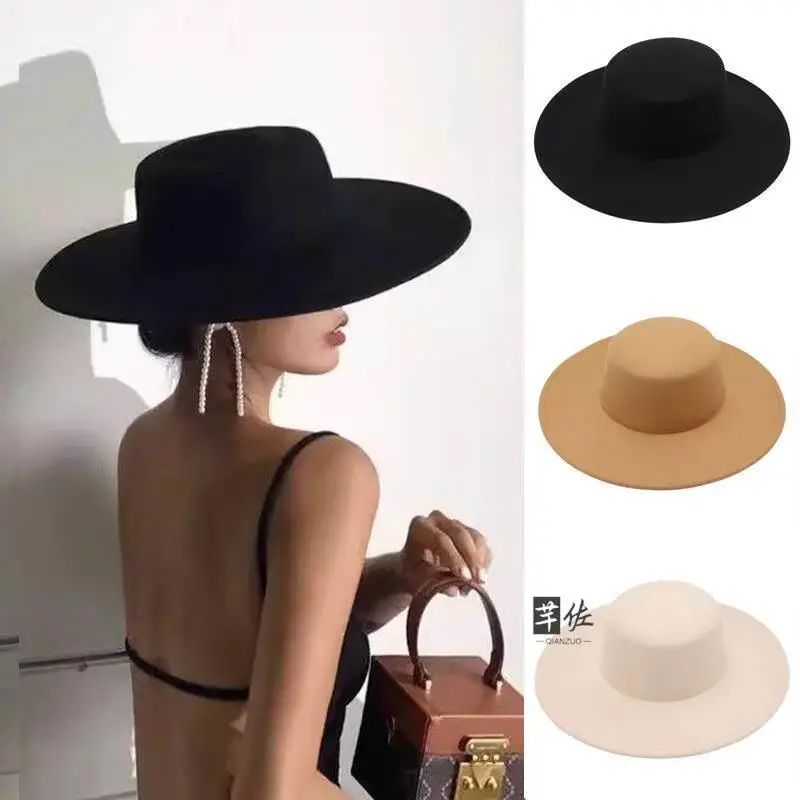 Black Flat Top Versatile British Style Hat Commuter Gift Hat Youth Summer Travel Sun Protection PC Material Unisex