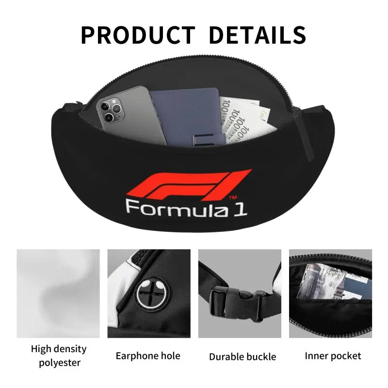 Formula 1 Logo Print Fanny Pack Lightweight Crossbody Bags Unisex Waterproof Large Waist Bag for Travel Sports Cycling Running