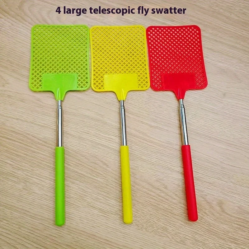 Raquete de Mosquitos Telescópica de Aço Inoxidável com Cabo Longo e Cabeça Quadrada de Plástico para Cozinha e Casa