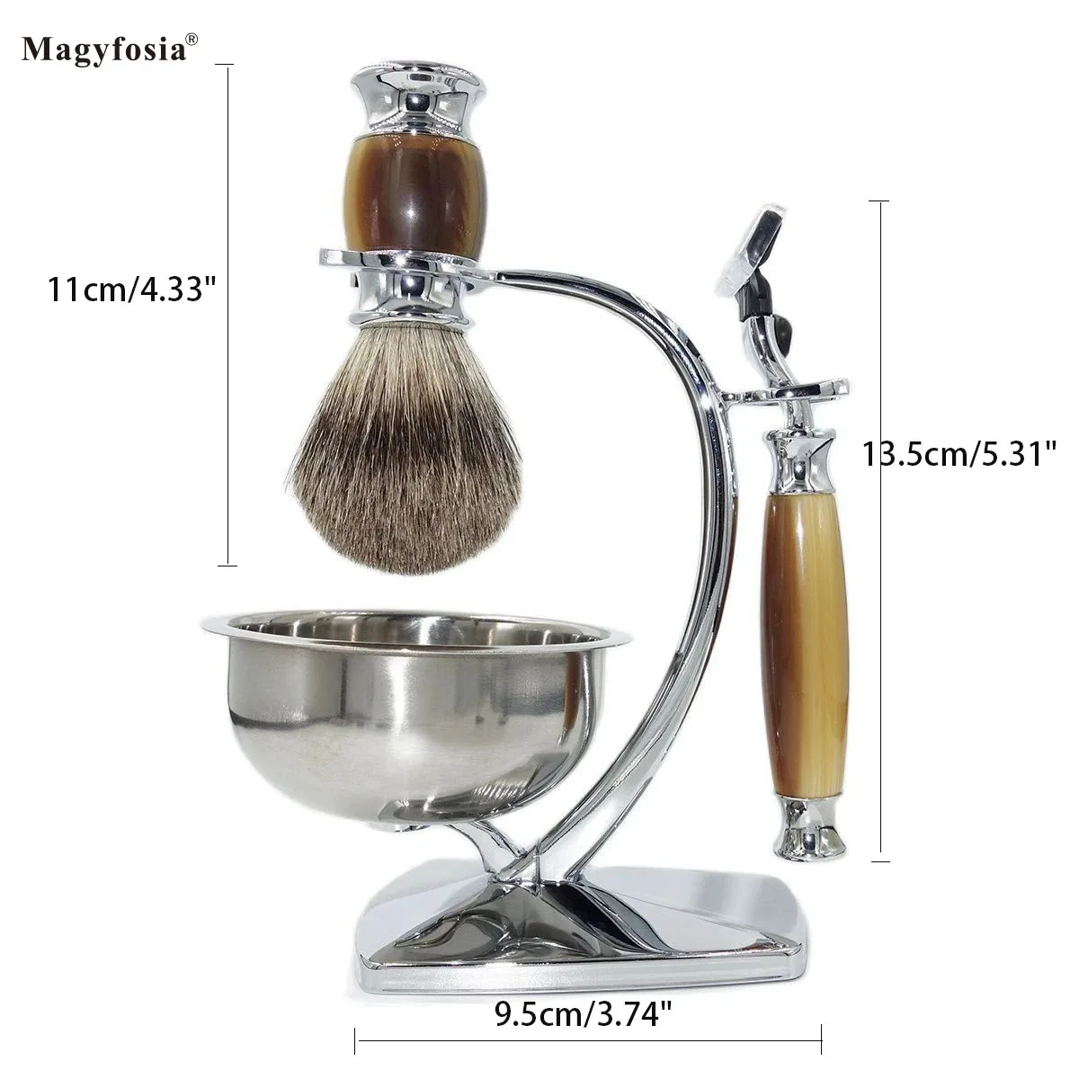 Magyfosia Men's Wet Shaving Kit Silvertip Badger Hair Brush Stainless Steel Bowl and Stand Holder Mach 3 Razor Nice Gift for Him