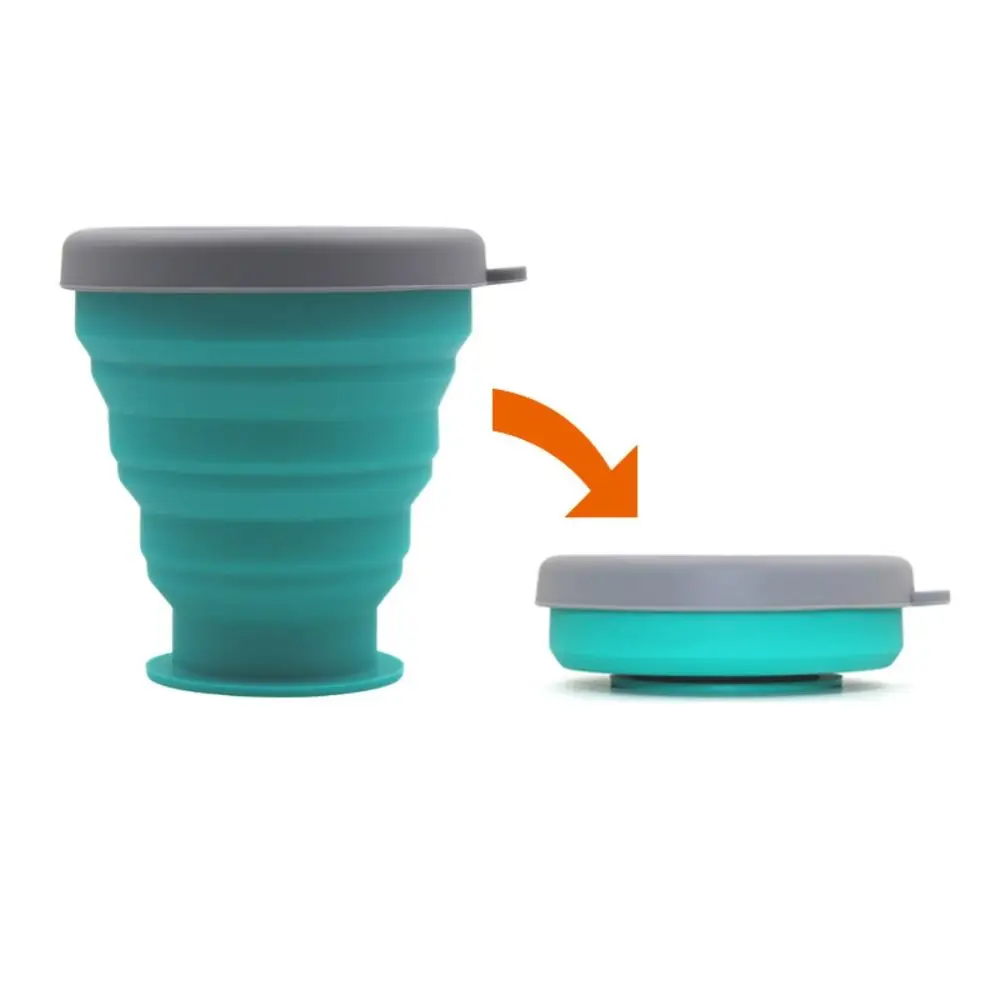 

Telescopic Collapsible Water Cups Food Grade Silicone with Lid Foldable Cup Portable Heat Resistant Travel Mug Hiking