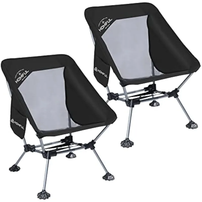 

HOMFUL 2 Pack Widened Camping Chair Ultra Light Portable Folding Backpacking Chair with Side Pockets Breathable Mesh