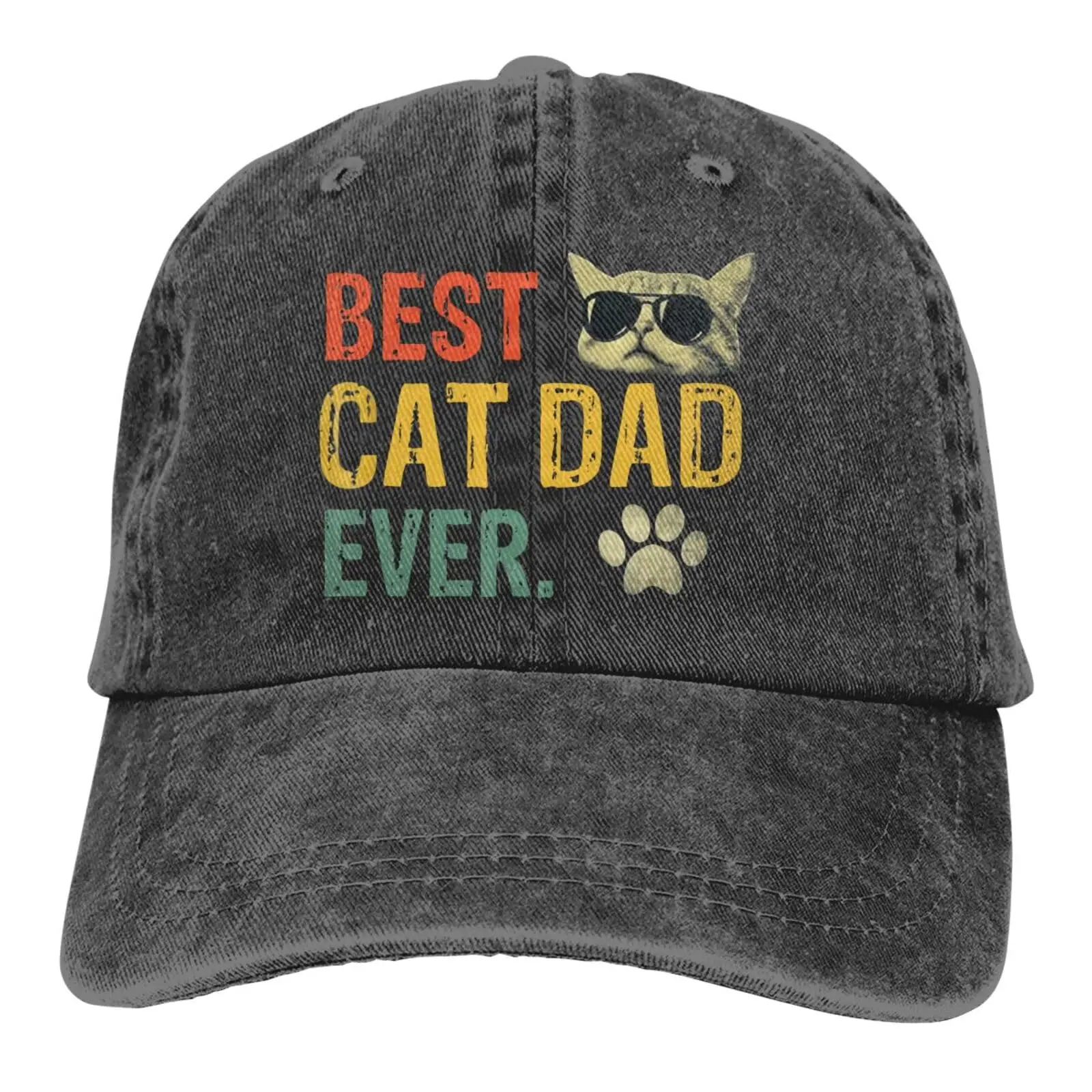 

Best Cat Dad Ever Hats for Men Black Baseball Cap Men Women Vintage Adjustable Dad Hat Funny Trucker Hat Summer Washed Cotton