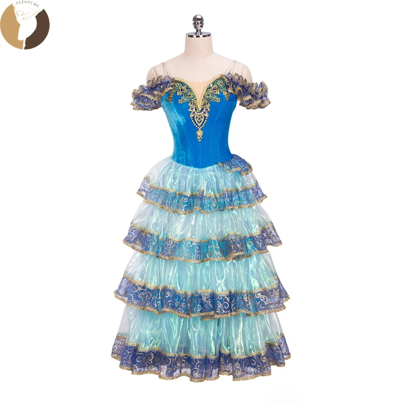 

FLTOTURE Высокое качество потрясающие бархатные темно-синие романтические юбки-пачки платья балетный Щелкунчик испанские танцевальные костюмы для девочек