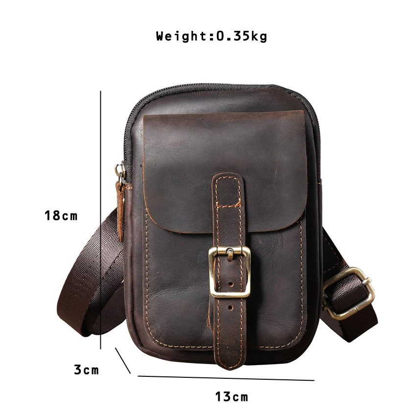 Crazy Horse Leather Men's Waist Bags Business Casual Fanny Packs Shoulder Messenger Bages Multifunctional Mobile Phone Bag Male