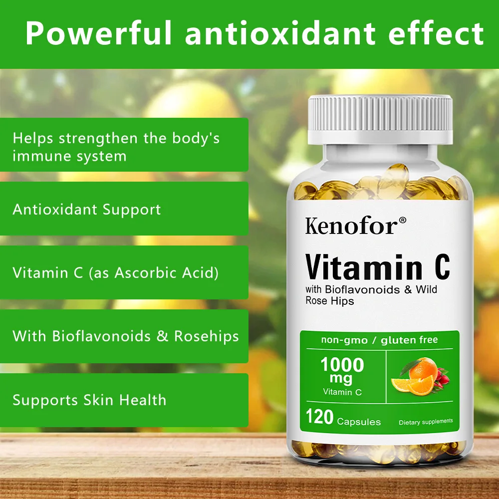 Vitamin C 1000mg - with Bioflavonoids & Wild Rose Hips,Supports Skin Health,Antioxidant,Immune System Health,120 Capsules