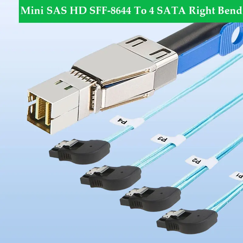 

ADT-Link Mini SAS HD SFF-8644 To 4 SATA Right Bend, Server External Data Cable 12Gbps Length Optional 0.5M 1M 2M 3M