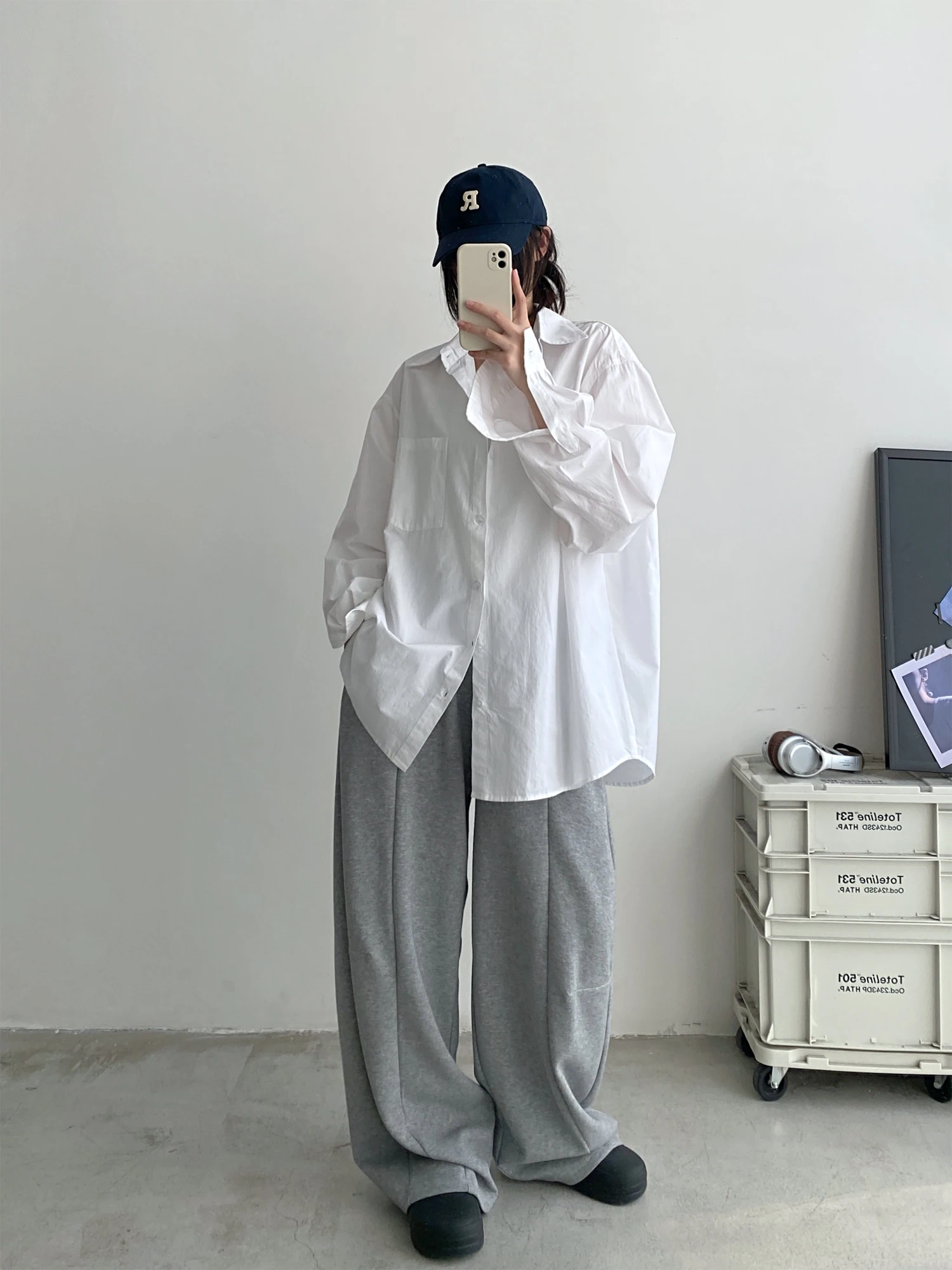 กางเกงกีฬาผู้หญิงทรงหลวม สไตล์สบายๆ ช่วยพรางหุ่น ทรงโค้งมน ขากว้าง เอวสูง ขายาว