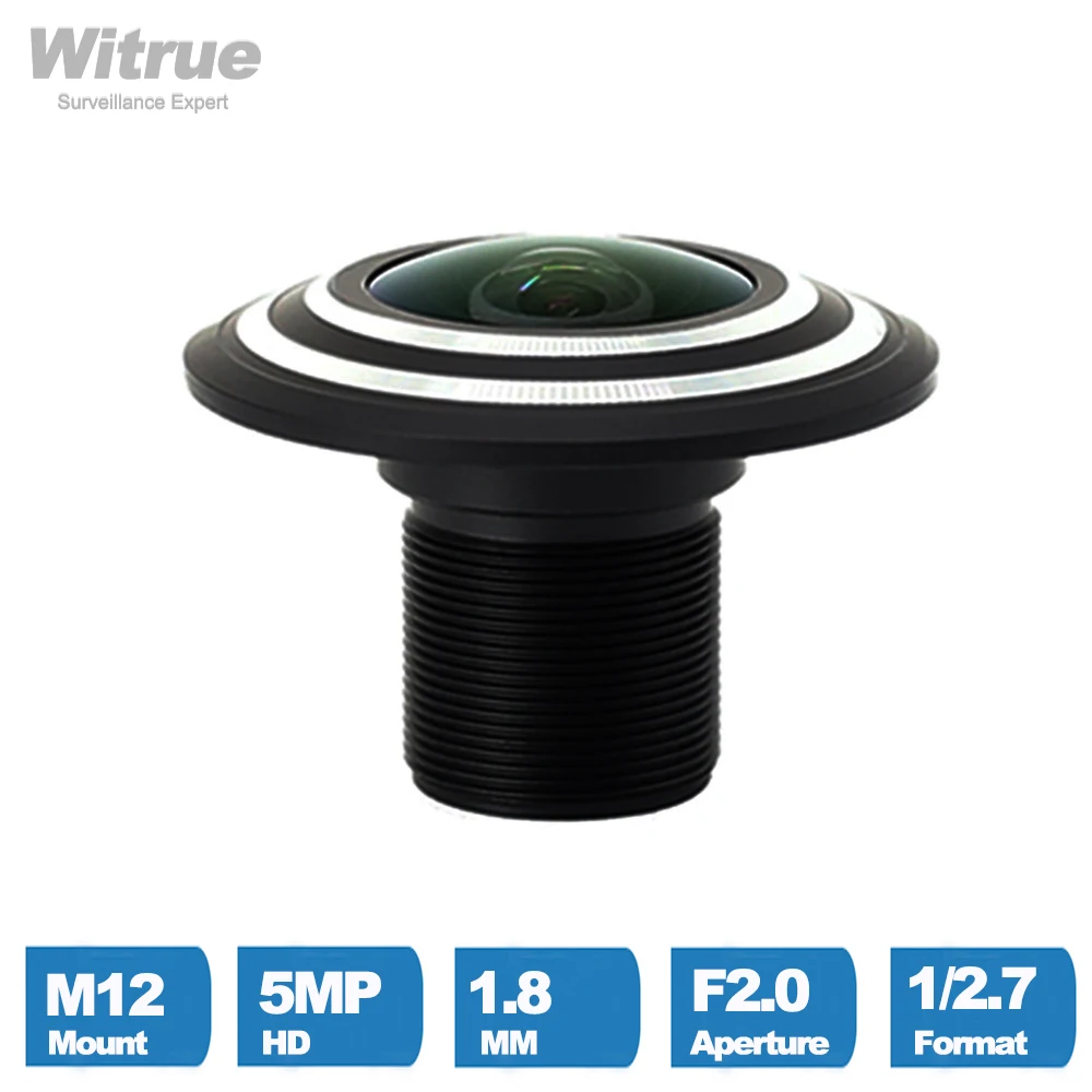 Witrue nowy obiektyw aparatu CCTV 5MP 1.8MM M12 Mount 1/2.7 "F2.0 180 stopni typu rybie oko do kamer bezpieczeństwa nadzoru
