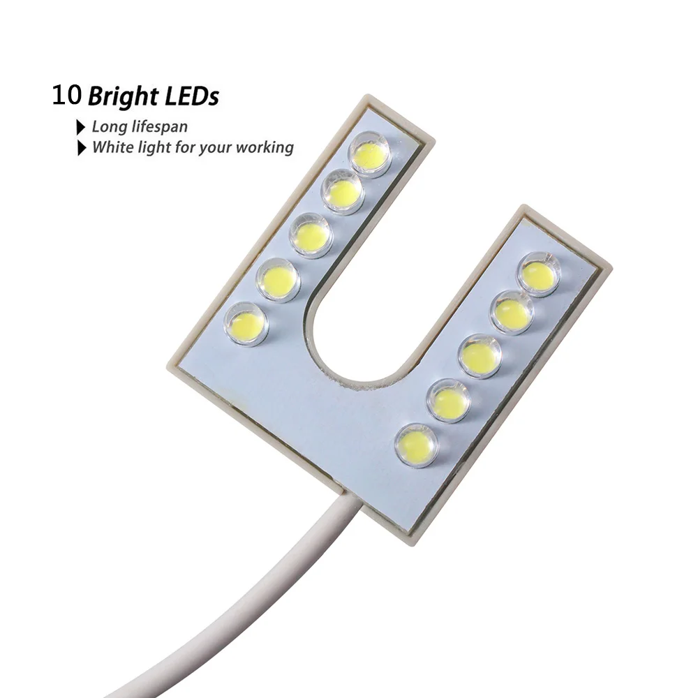 Luz LED en forma de U para máquina de coser, lámpara de mesa Industrial para tornos de estudio, prensa de taladro, 10 LED, CA 110-265V, enchufe