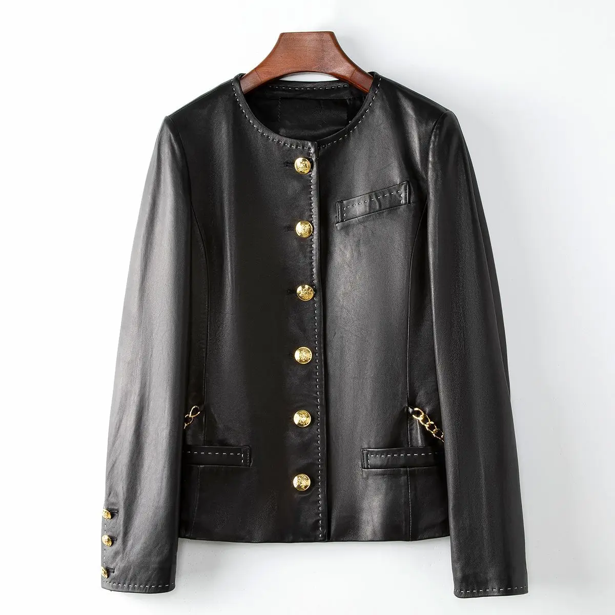 

Small amount of clothing, 100% sheepskin, Haining women's genuine leather jacket, new product for spring 2024, versatile single