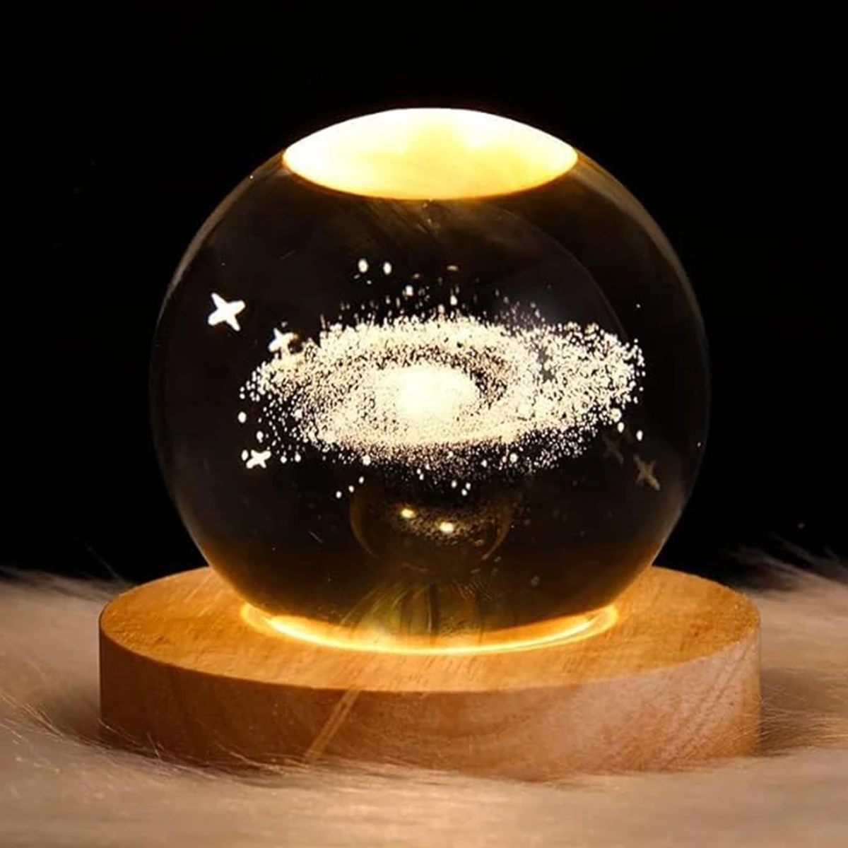 Glowing Crystal Night Light Inside Carved Glass Ball A Deer With The Planet Desktop Ornaments For Women Birthday Gift