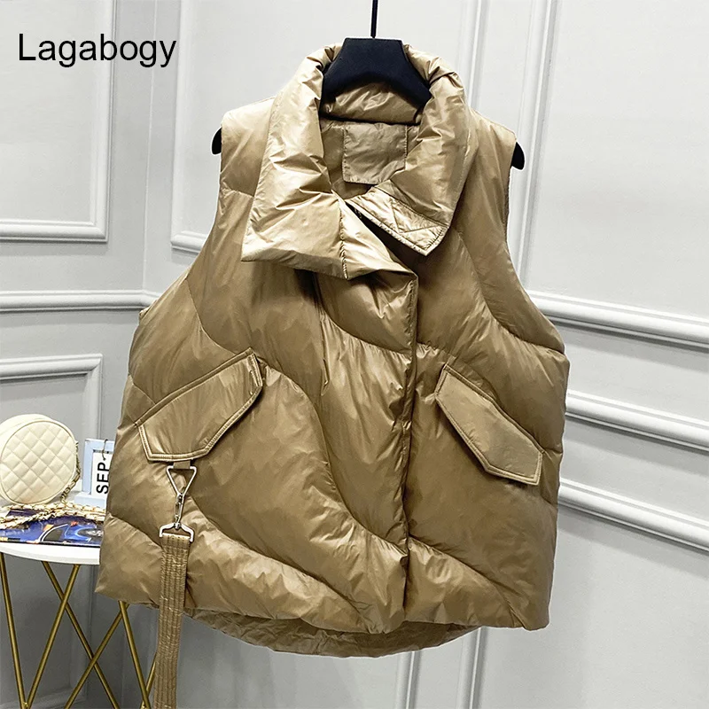 

Duck Lagabogy New Down Winter Oversize White Vest Women Coats Female Big Pocket Waistcoat Autumn Puffer Jacket Loose Parkas