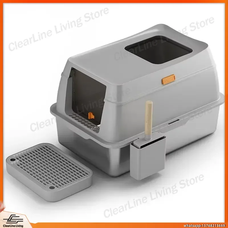 

Large Automatic Self Cleaning Cat Litter Box with Odor Control Splash Proof Stainless Steel Smart Pet Toilet for Indoor Cats
