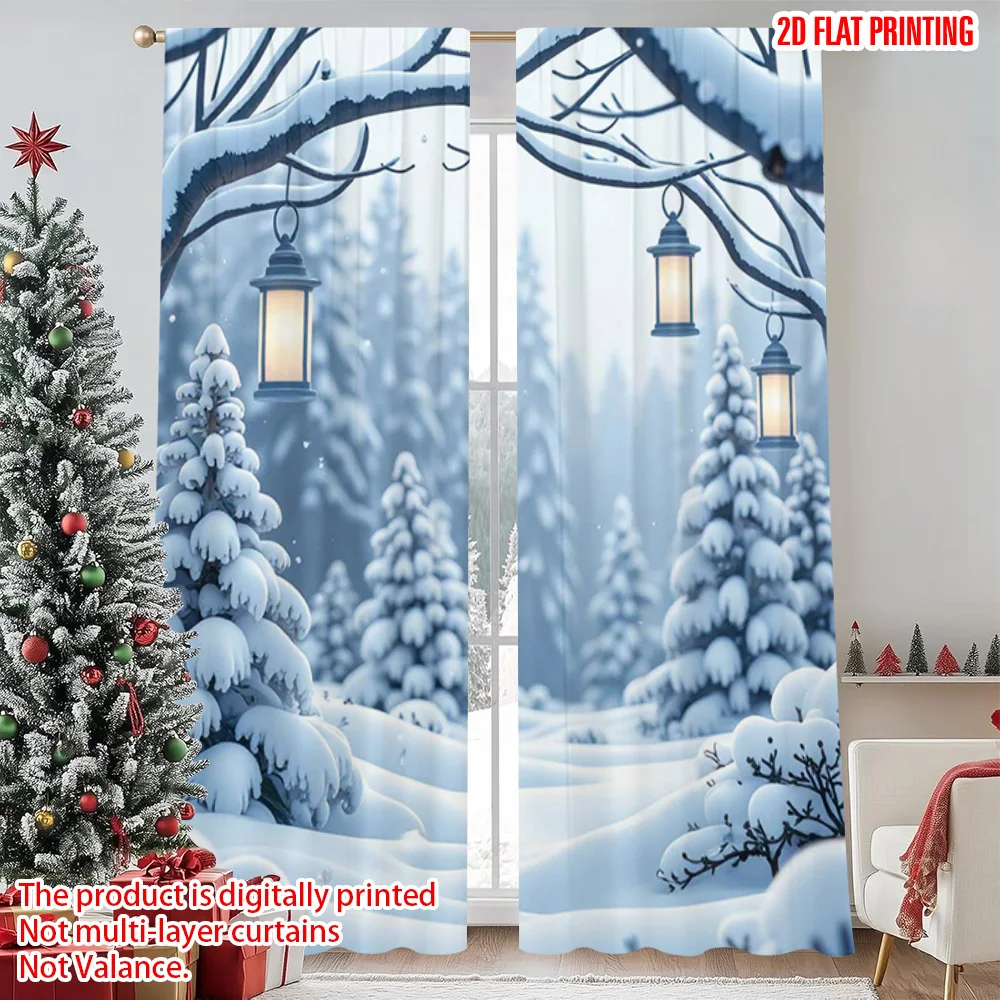 

2pcs 2D flat printing Merry Christmas Popular Curtains Christmas Forest Scene Polyester Without Electricity Festive Curtains