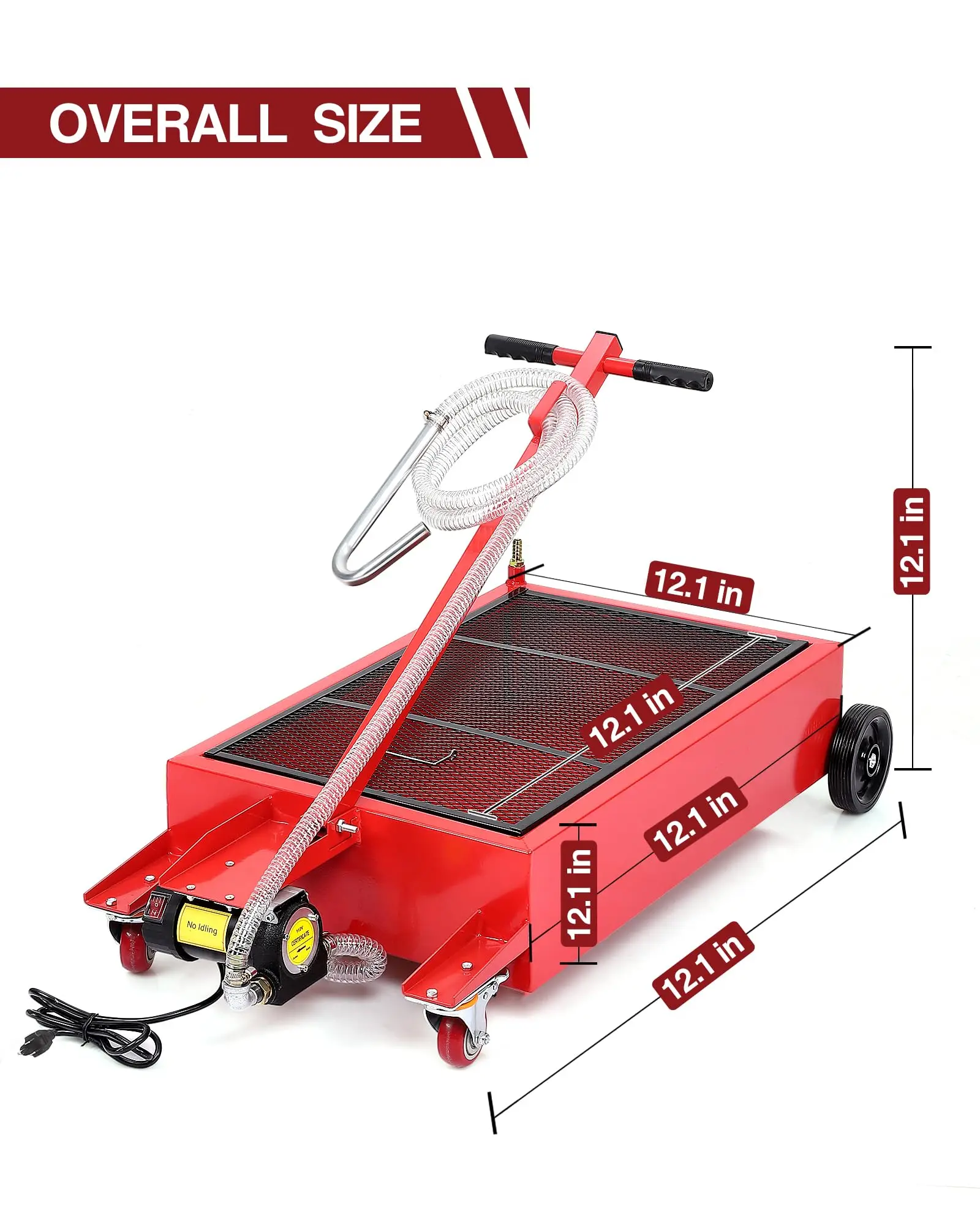 20 Gal Low Profile Electric Oil Drain Pan with Pump, 110V Powered Rolling Waste Oil Extractor Cart, 8 ft Hose Folding Handle Dolly for Cars Trucks Buses RVs Garage Shop Use