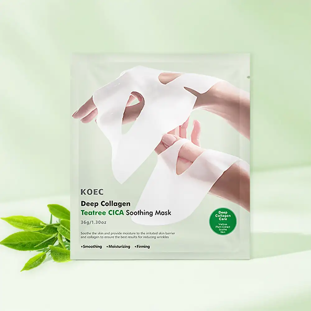 

4PCs KOEC Teatree CICA Deep Collagen Soothing Facial Mask Moisturizing Firming Boost Elasticity Anti-Wrinkle Centella Extract