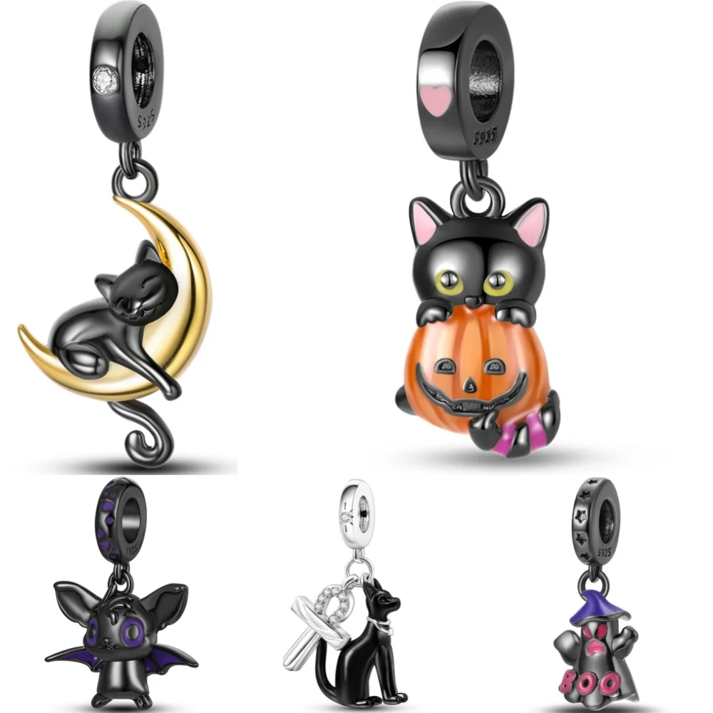 925スターリングシルバーチャームブレスレット、ビーズペンダント、カボチャ、ブラックシリーズ、ビーズ、オリジナルウェアに適合、DIYジュエリー、ギフト、ホットセール、s925