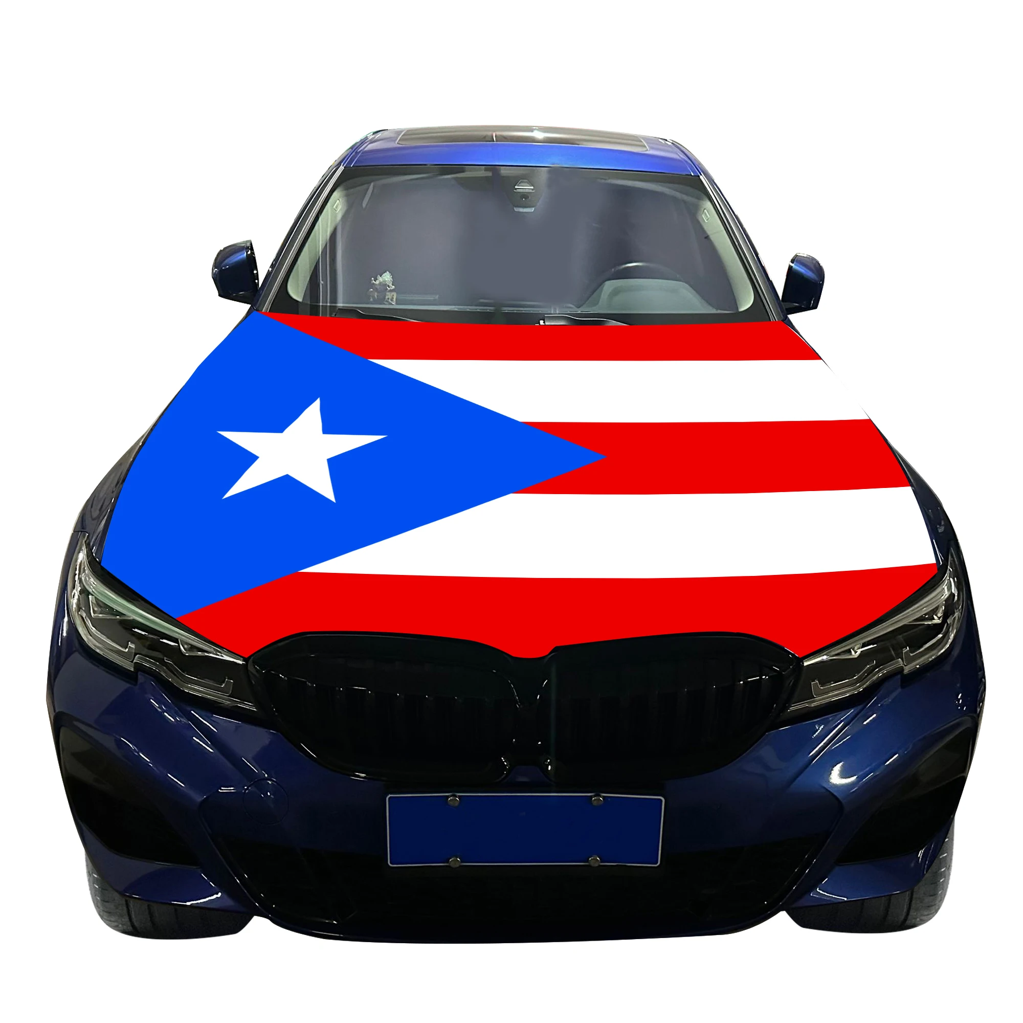 Flag of Puerto Rico Car Hood Cover Flag  Universal Size Elastic Polyester 120x150cm for Car Decor