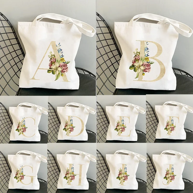 

Reusable Cloth Bag Handbag Shoulder Bags Custom Simple Gold Letter Print Shopping Black Bags Canvas Tote Bag Printed Cartoon