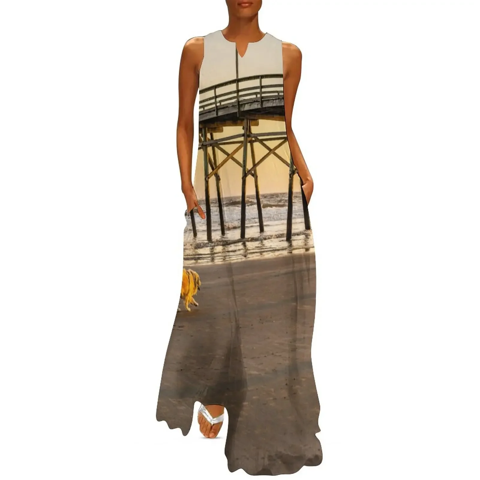 

Golden Retriever at Beach Long Dress Woman clothes summer dress women dresses dresses for womens Dress