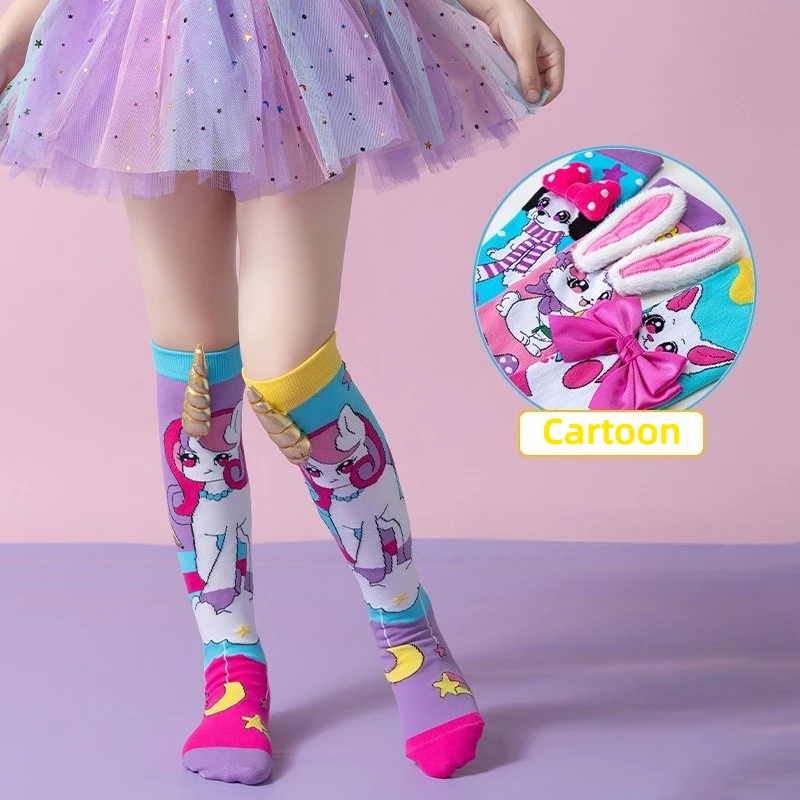 Kinder Lange Socken Leuchtende Farben 3D Cartoon Meerjungfrau Hase Mädchen Baumwollsocken 5-16 Jahre Kinder Kniestrümpfe Mädchen Geschenk – Detail 7