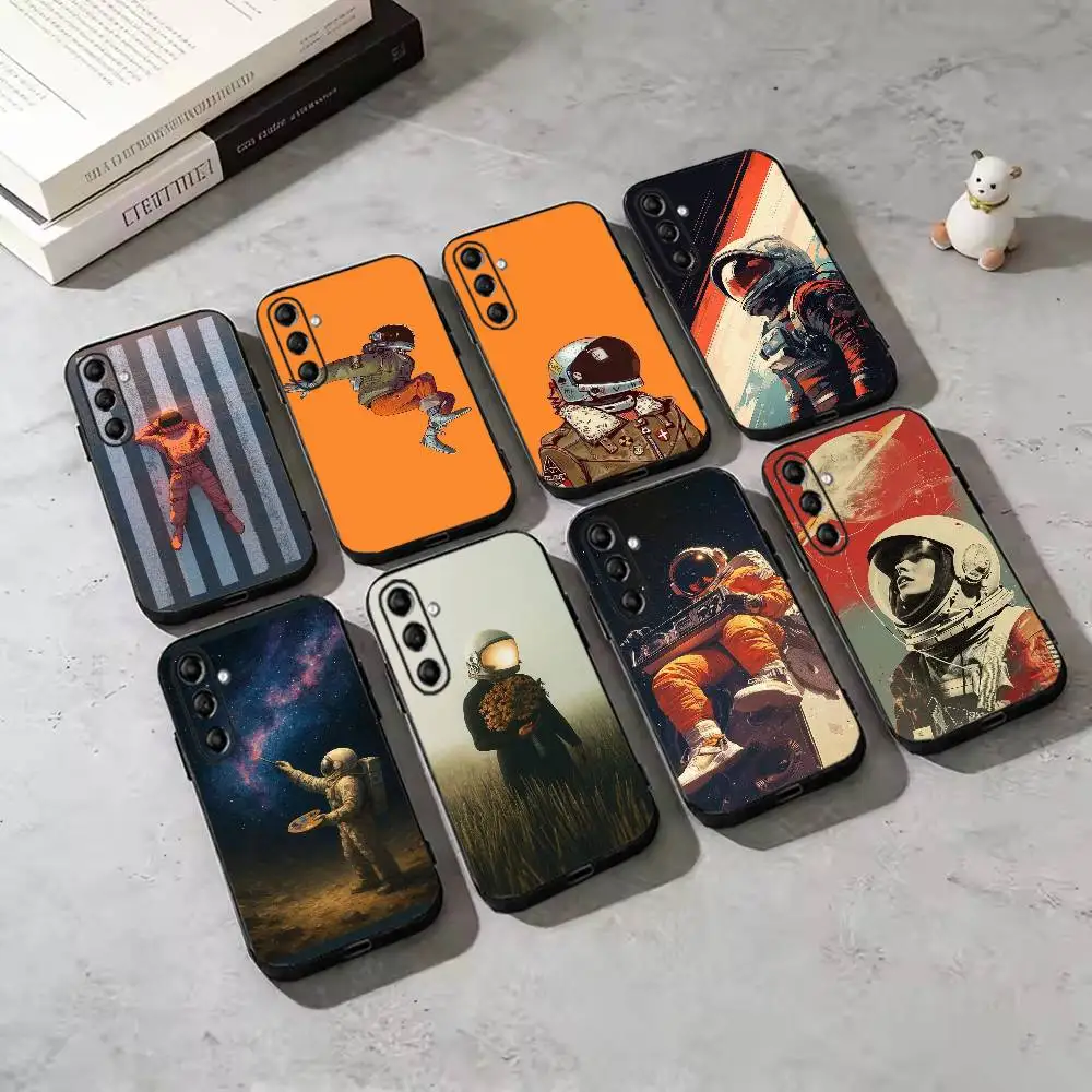 Vintage Retro Astronaut Phone Case For Samsung Galaxy A73,A72,A71,A70,A53,A52,A51,Others Soft Black Cover