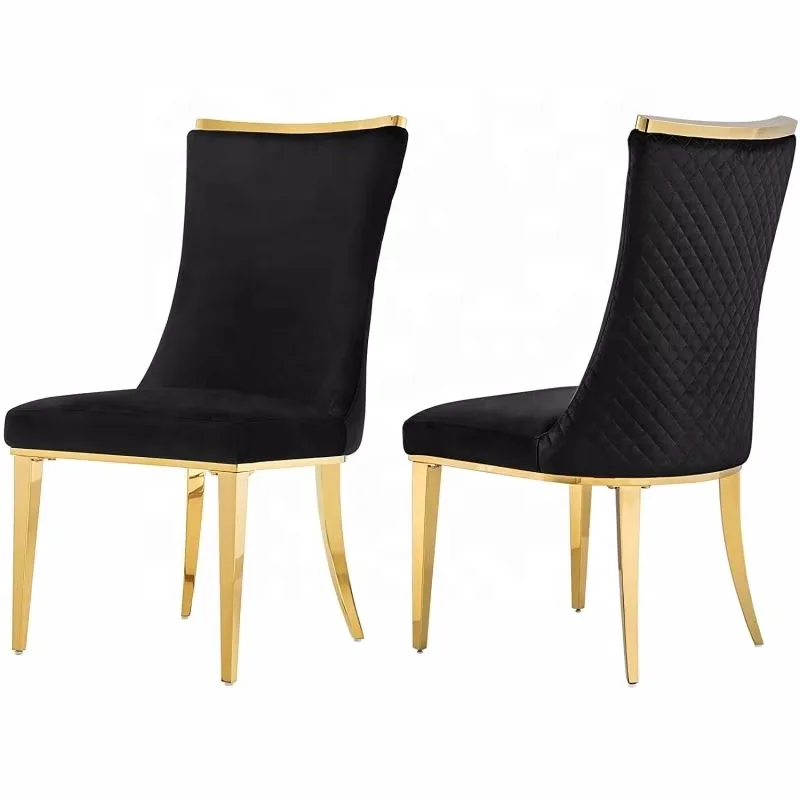 Dubai Wholesale Luxury Dining Chair Stainless Steel Black Gold Leather Upholstered Kitchen Dining Hotel Events Living Room Use