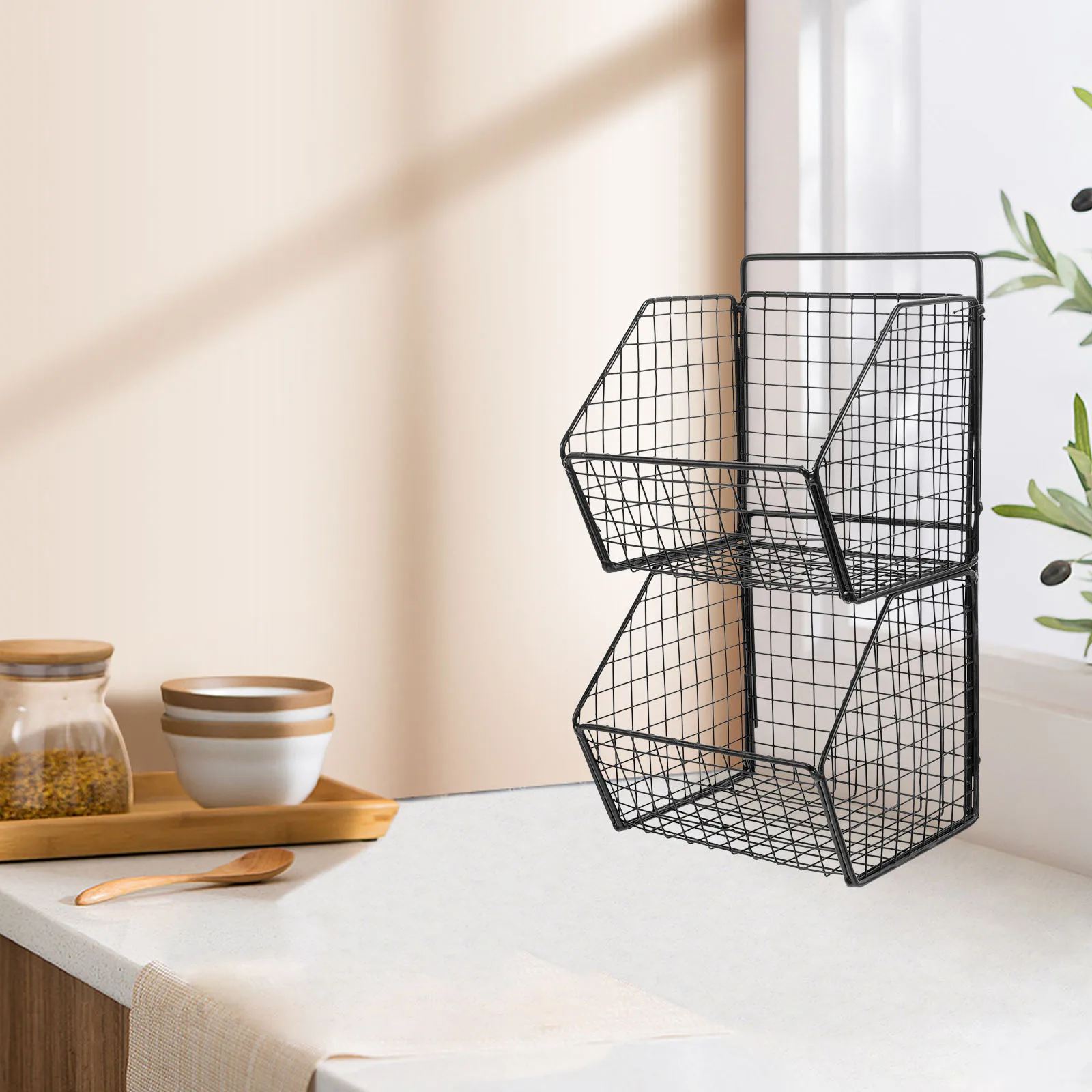 

Wall Mounted Double Layer Kitchen Storage Metal Carbon Steel Vegetable ganizer Baskets For Mount Storage Holders Racks Wall