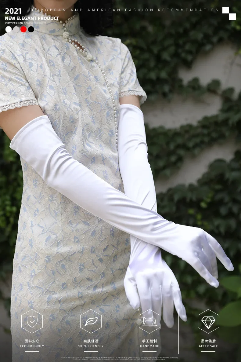 Gants en satin blanc pour filles, gants complets pour fête d'opéra, patients officiels, banque de mariage