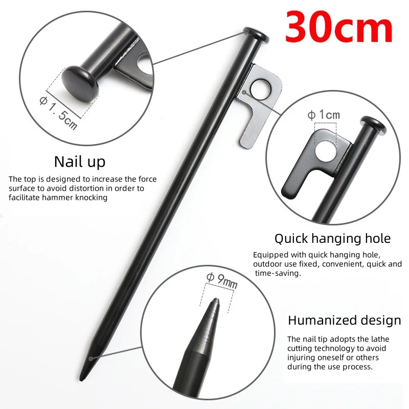 

4Pcs/30CM Outdoor Tent Nail Tent Pegs Heavy Duty Steel Tent Stakes for Camping Canopy Awning Tent Camping Ground Nail