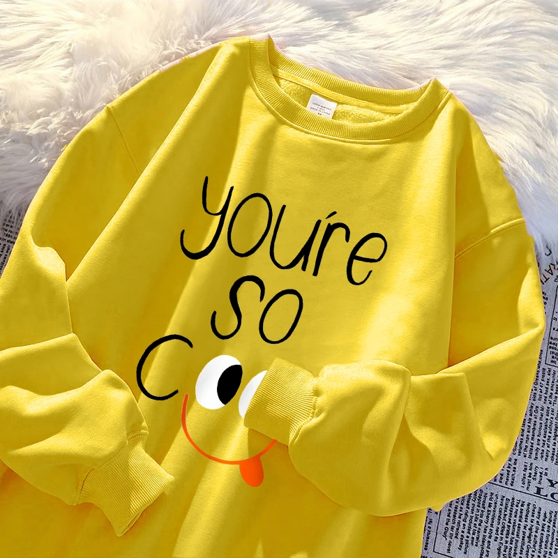 

Youre So Cool Letter Slogan Pullover Female Fashion Loose Soft Sudaderas Casual Autumn Warm Sudadera Simple Warm 'S Clothes