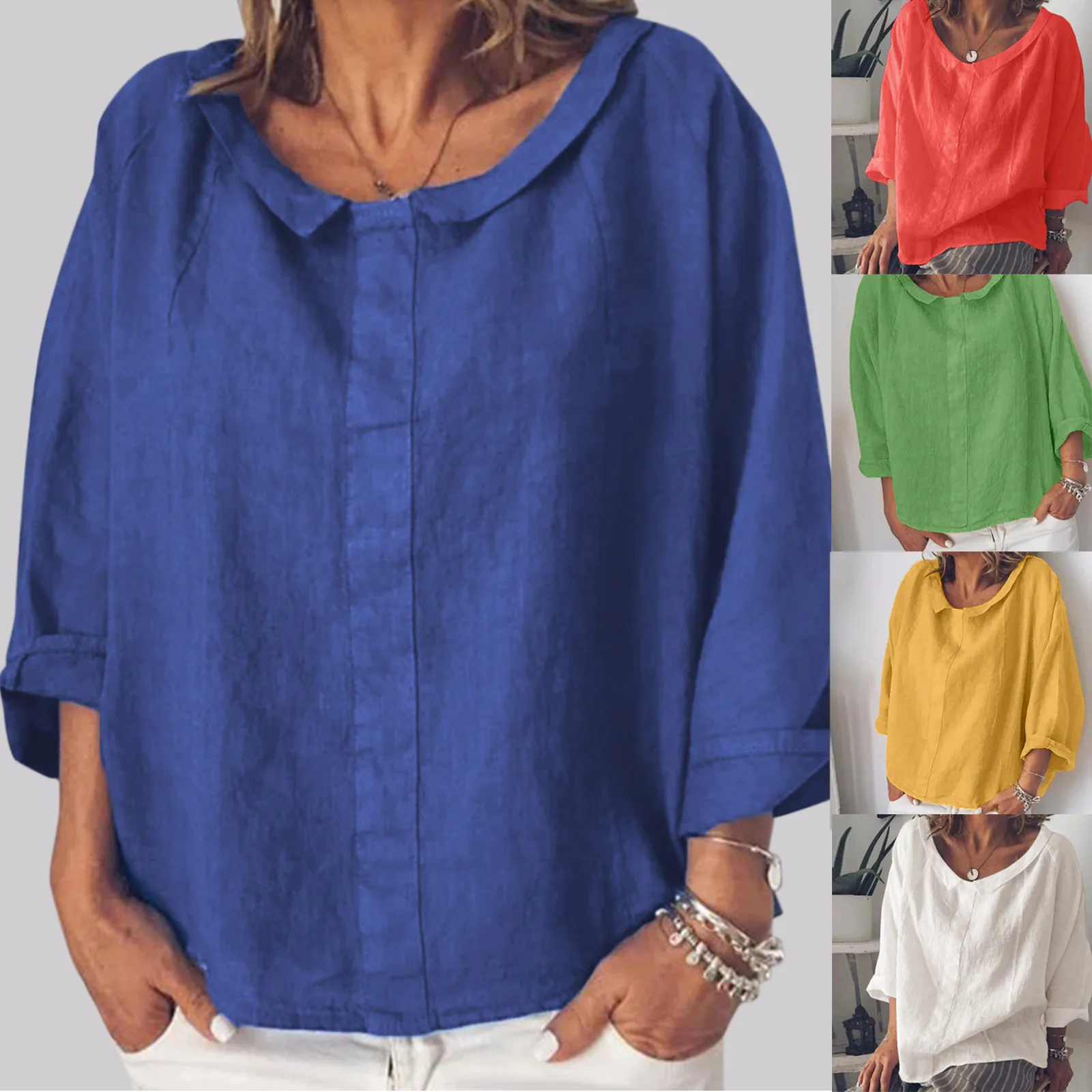 Cotton Linen Blouse Women Spring Summer 2024 New Long Sleeve O Neck Solid Color Shirts Ladies Lady Elegant Vintage Casual Tops