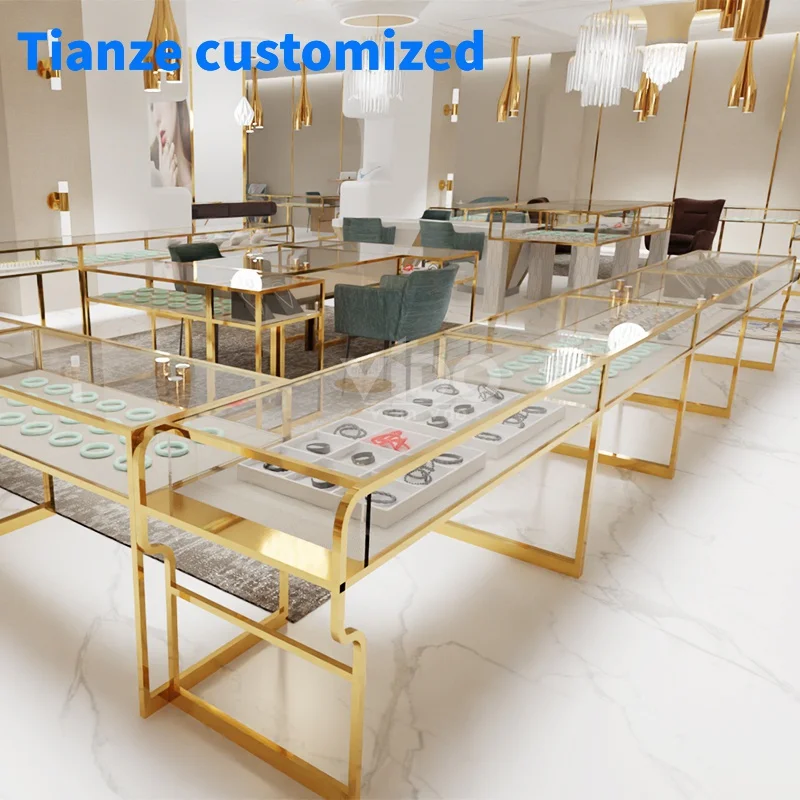 

[Customized]OEM custom design kiosk design jewelry showcase shop cabinet display counter store with led lights