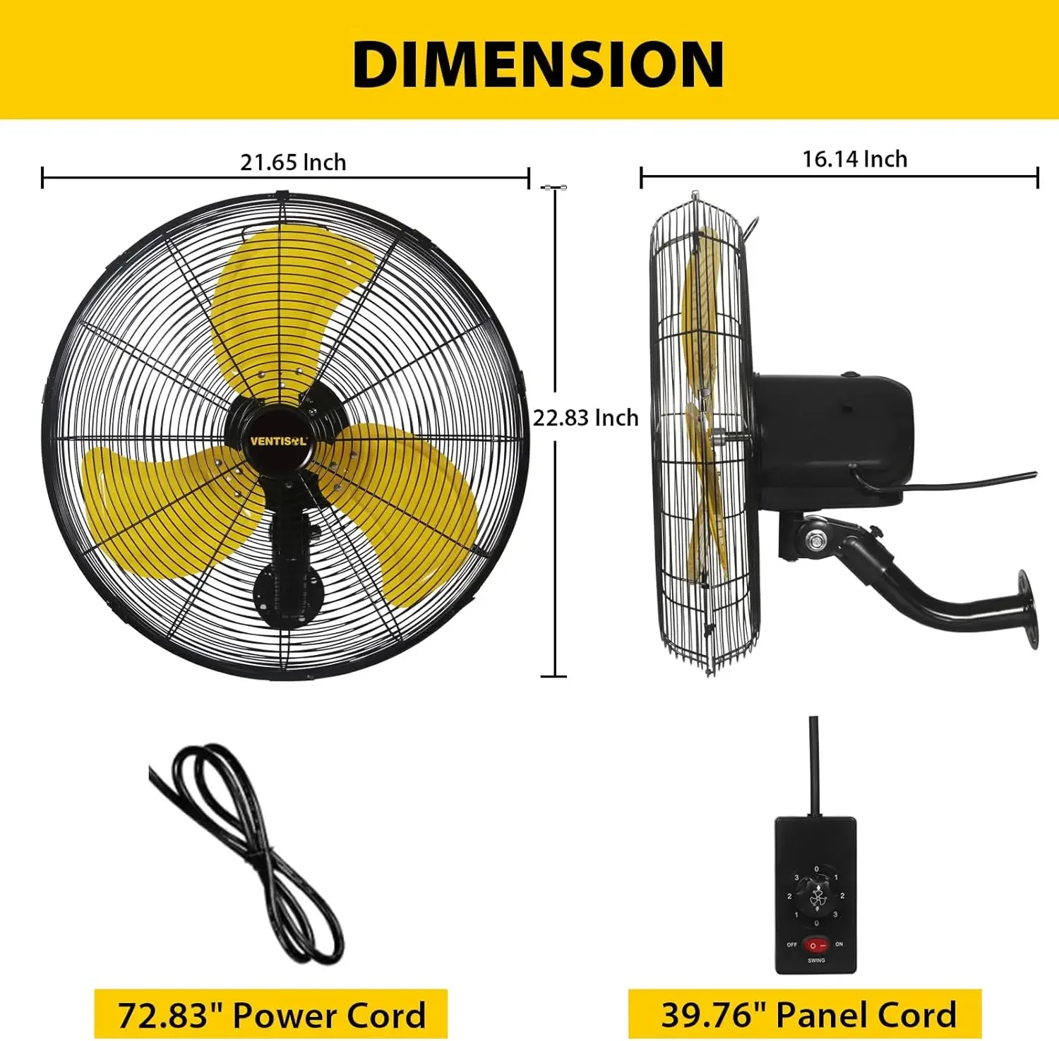 Ventilador de parede com oscilação de alta velocidade de 20 unidades para varanda, estufa, oficina, casa, pátio, ventilador de parede de 3 velocidades oscilante-4,95