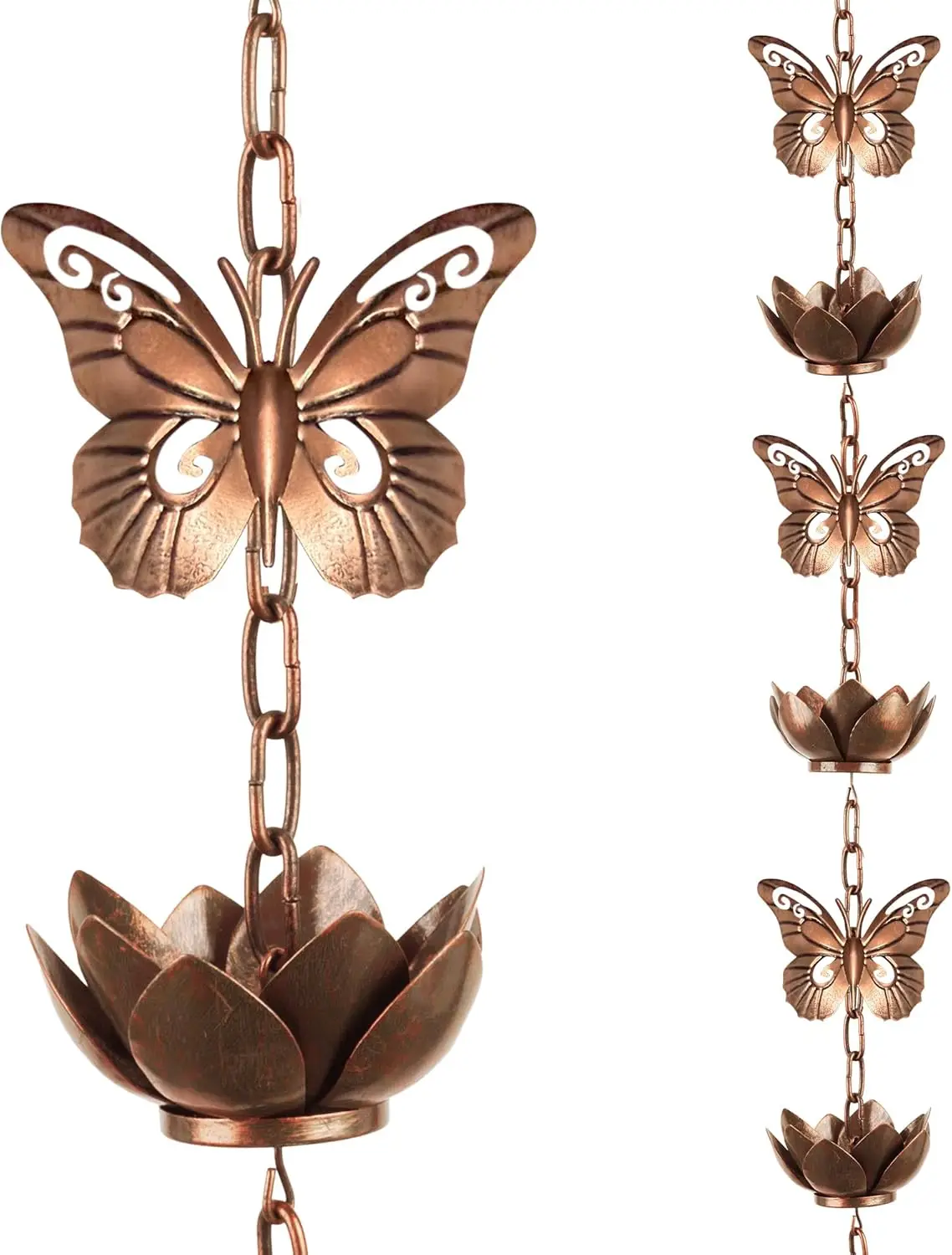 

Дождевая цепь длиной 8,8 футов с бабочками и медными чашами в форме лотоса, декоративная замена водосточного желоба для наружного использования