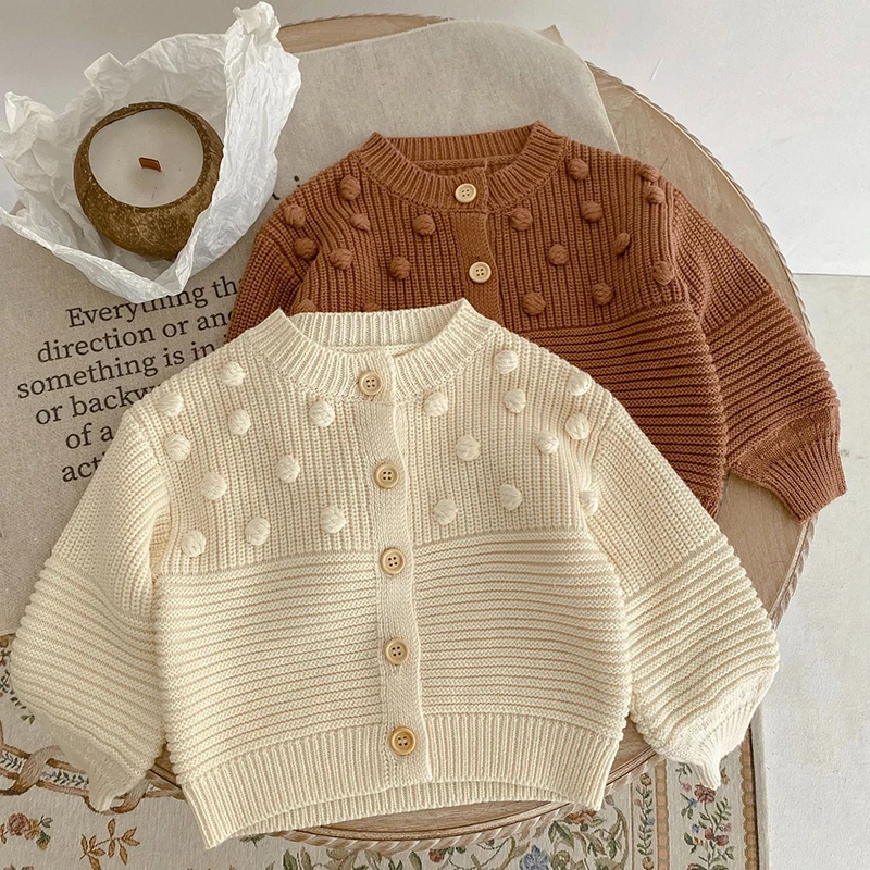 

Korean Style Spring Autumn Infant Baby Girls Knitting Cardigan Coat Long Sleeve Solid Color Newborn Baby Girls Sweater Coat